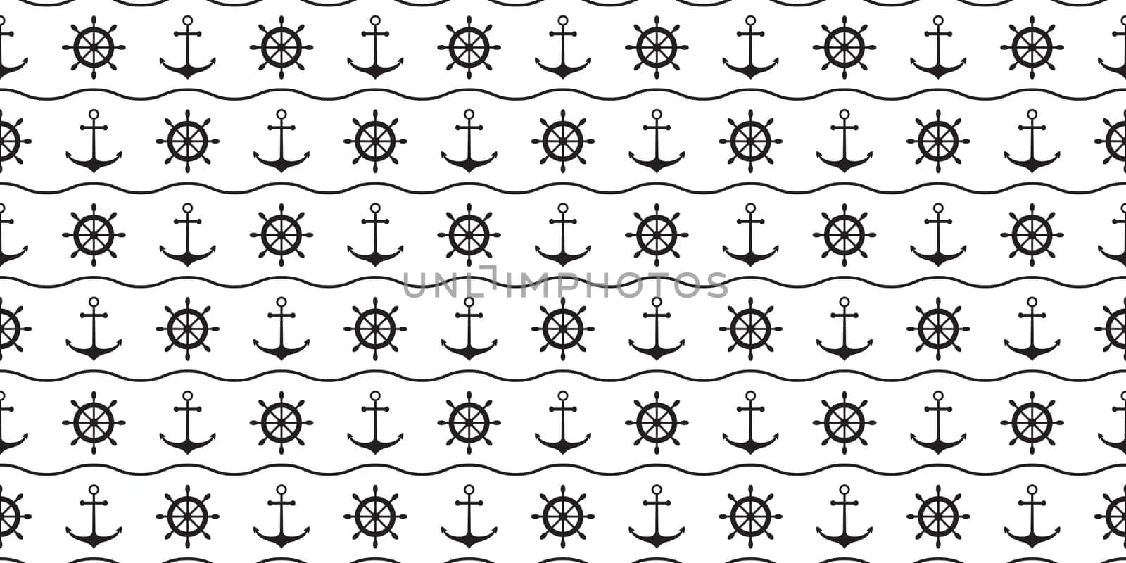 Nautical minimalistic seamless pattern with anchors and ship wheels. Vector illustration