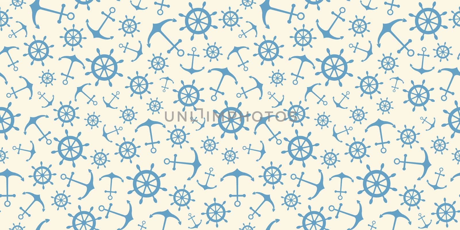 Nautical seamless pattern with ship wheels and anchors. Vector illustration