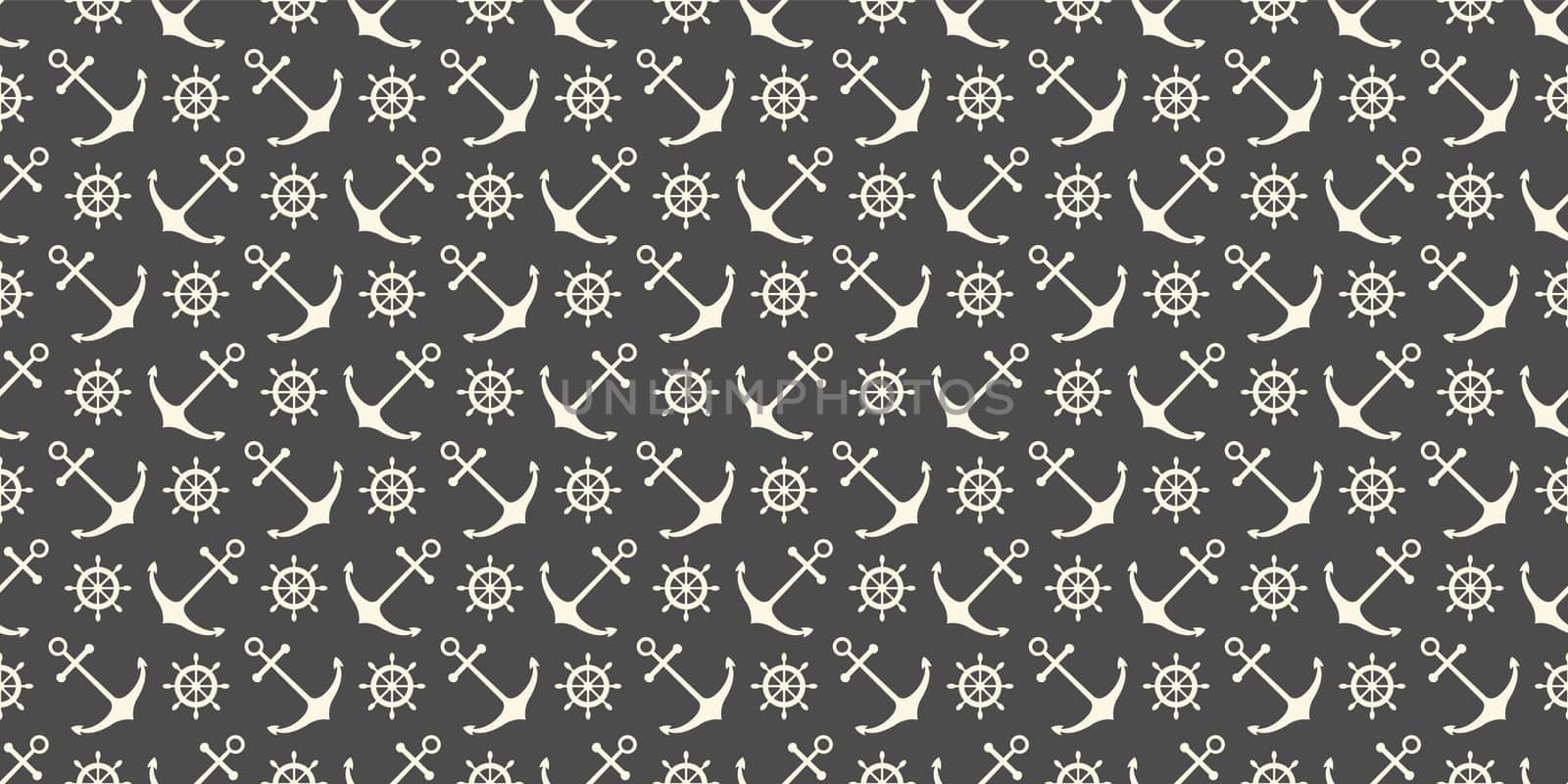 Nautical seamless pattern with ship wheels and anchors. Vector illustration