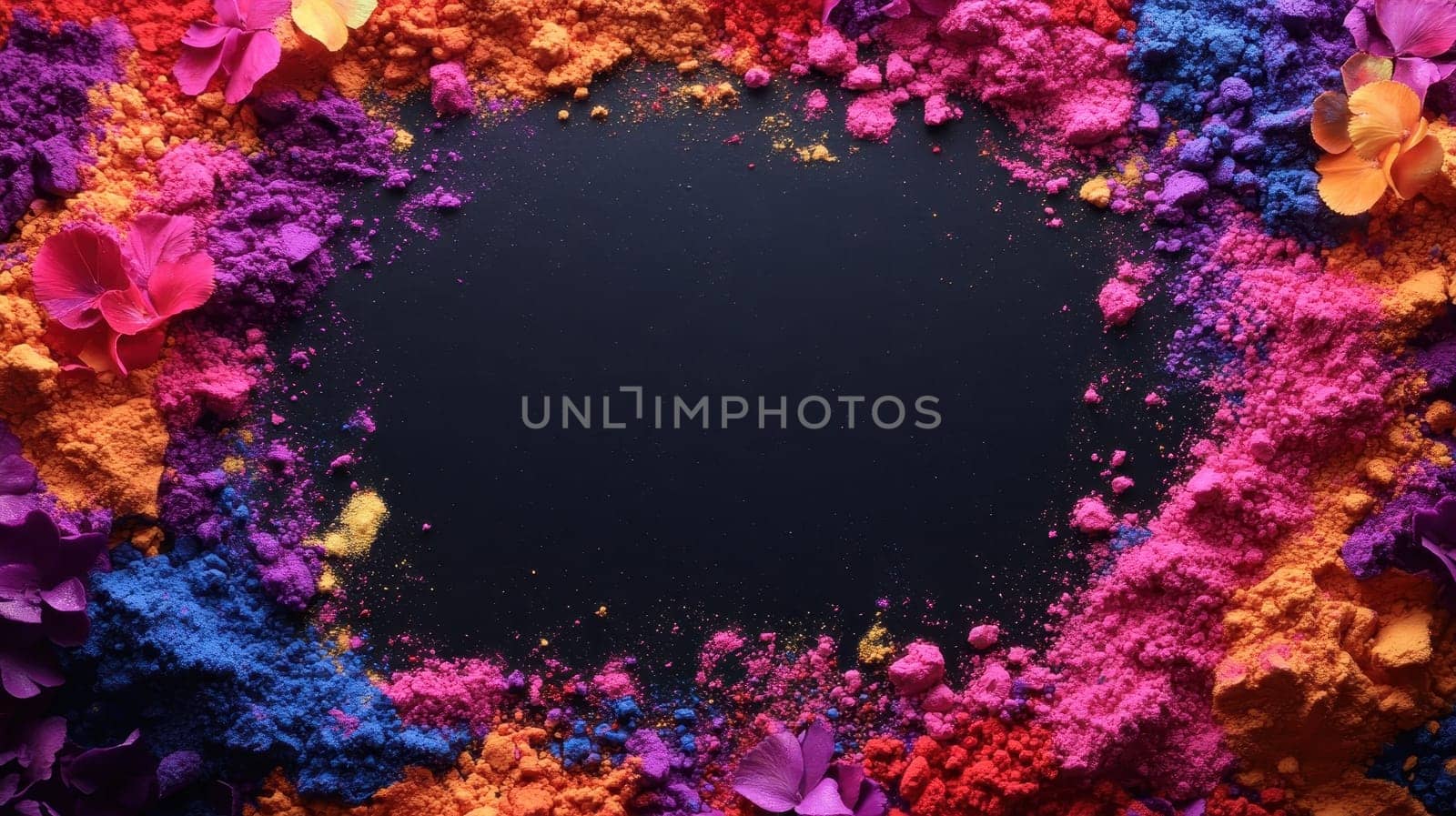 Vibrant Holi Color Powder Frame on Black Background