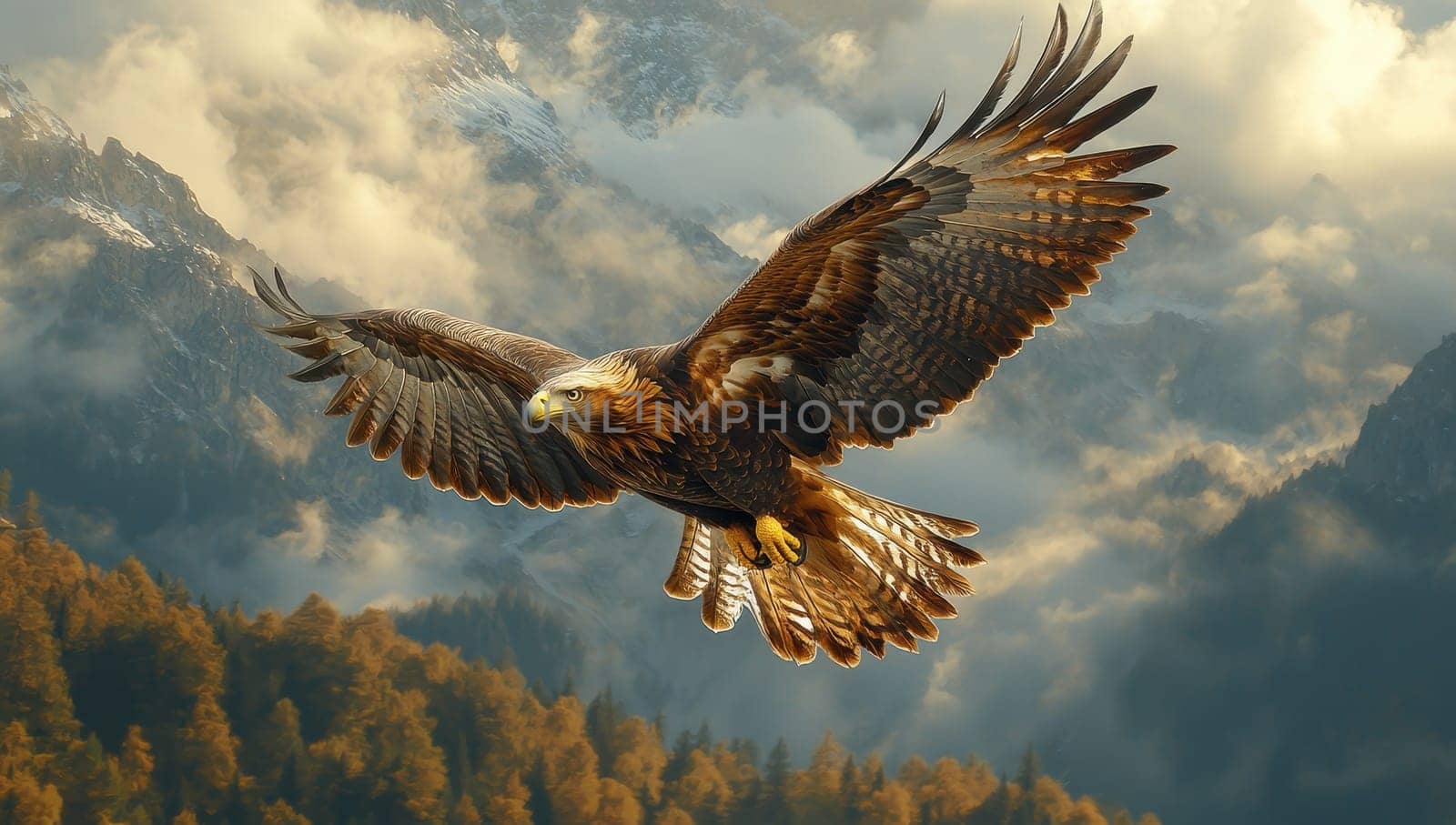 Golden Eagle Soaring Above Mountain Peaks, A Symbol of Freedom and Power