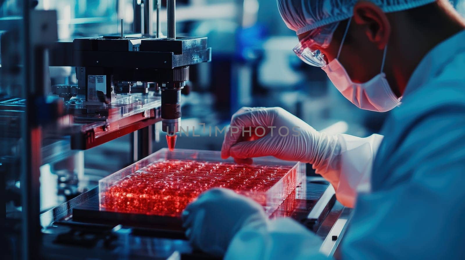 Pharmaceutical Manufacturing, Scientist Filling Vials with Red Liquid Medication
