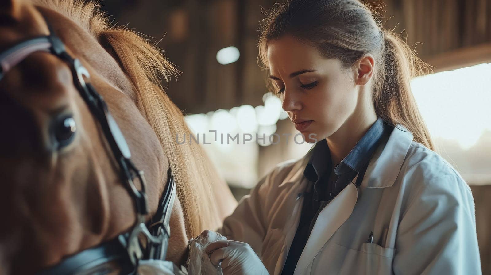 Veterinarian examining a horse. Concept of animal care, health, and medicine.