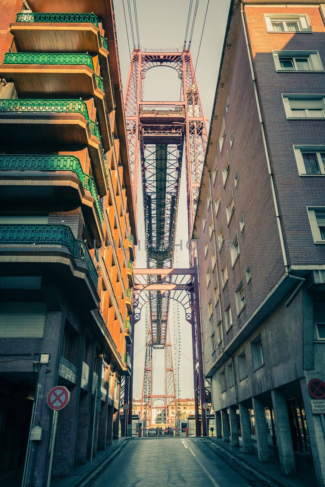 The Bizkaia suspension transporter bridge (Puente de Vizcaya) in Portugalete, Spain. The Bridge crossing the mouth of the Nervion River.