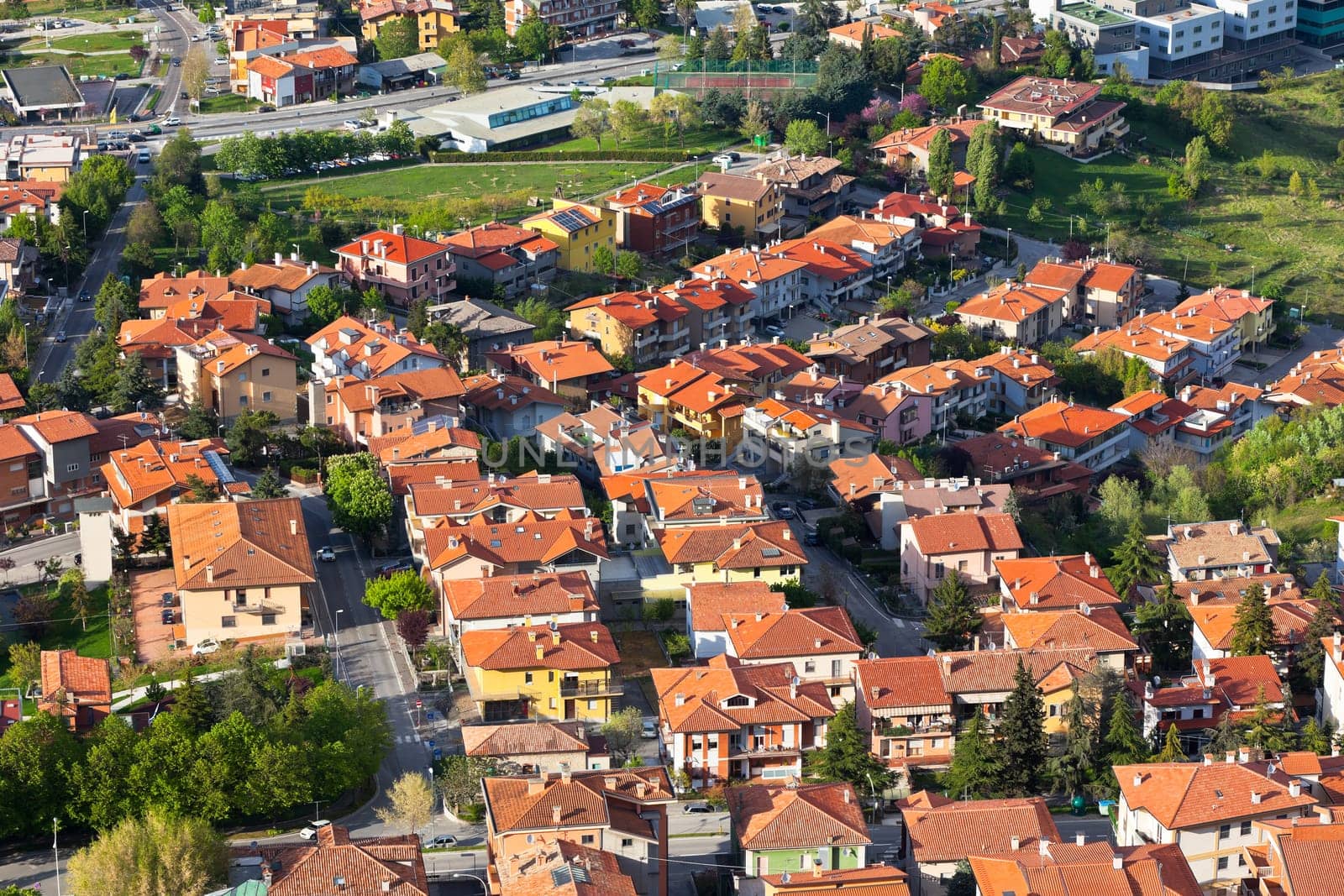Modern San Marino Suburban districts view from above. Horizontal shot