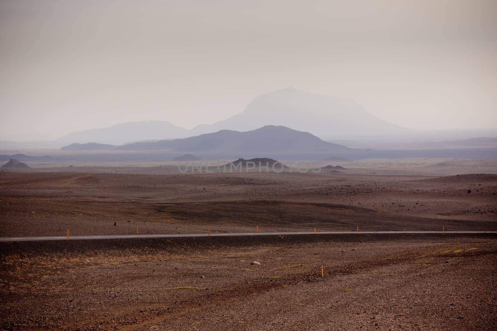 Highway through Iceland Mountains landscape. Horizontal filtered shot