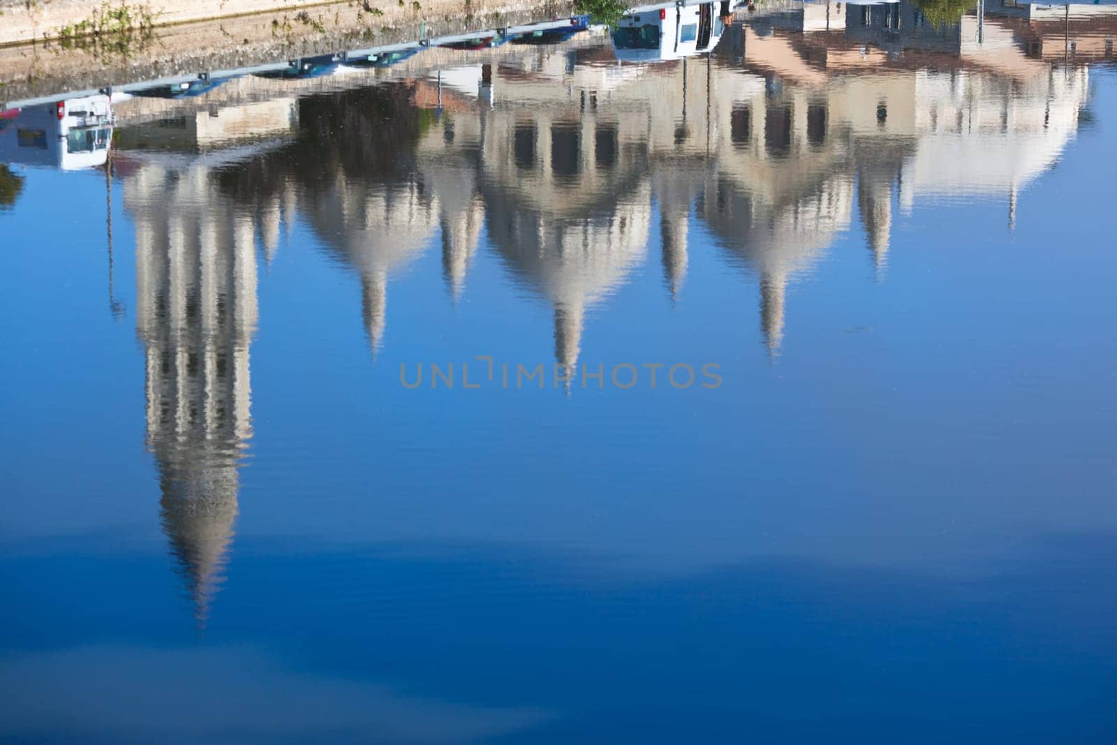Defocused Water reflections View of Saint Front Cathedral in Perigord, France