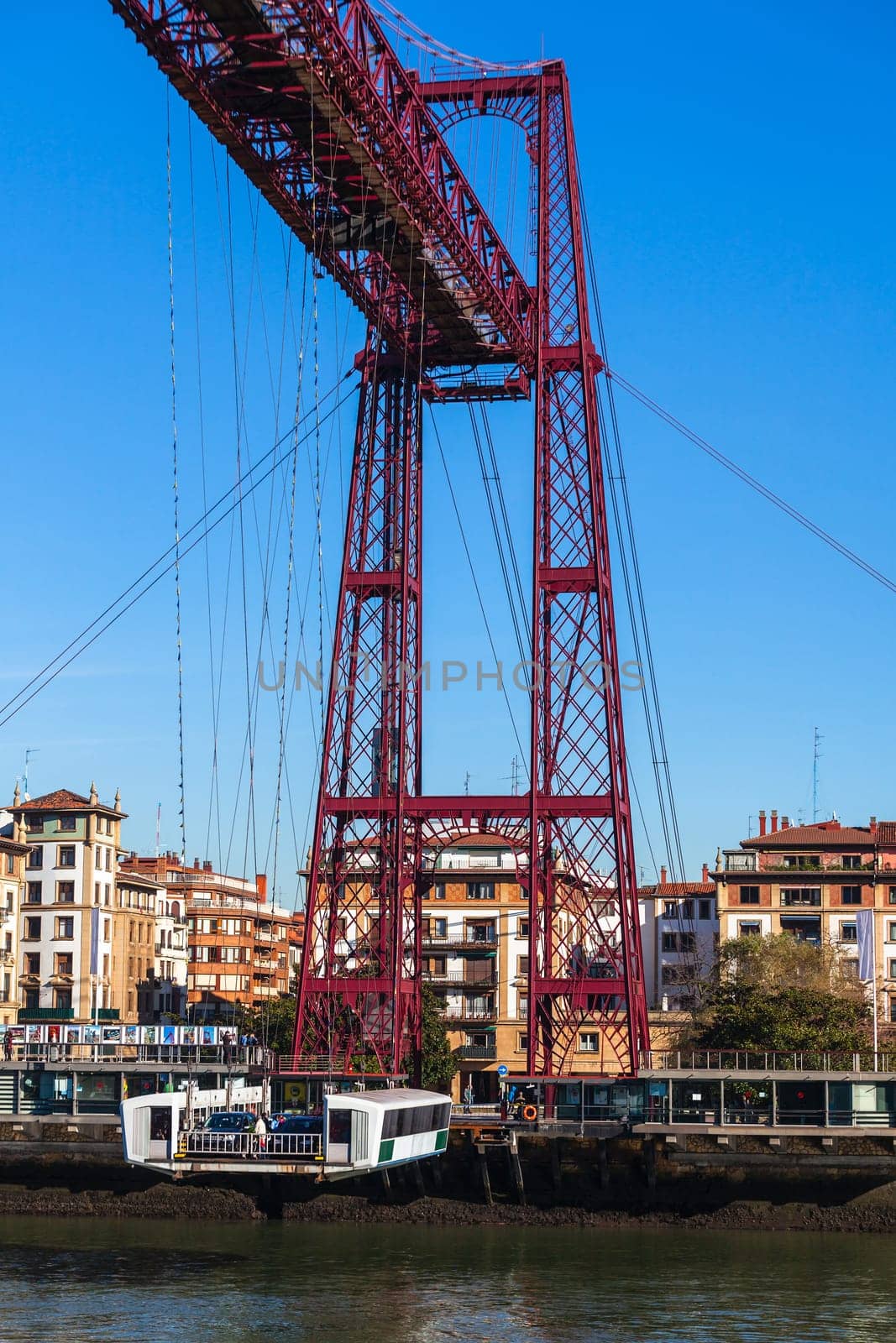 The Bizkaia suspension transporter bridge (Puente de Vizcaya) in Portugalete, Spain. The Bridge crossing the mouth of the Nervion River.