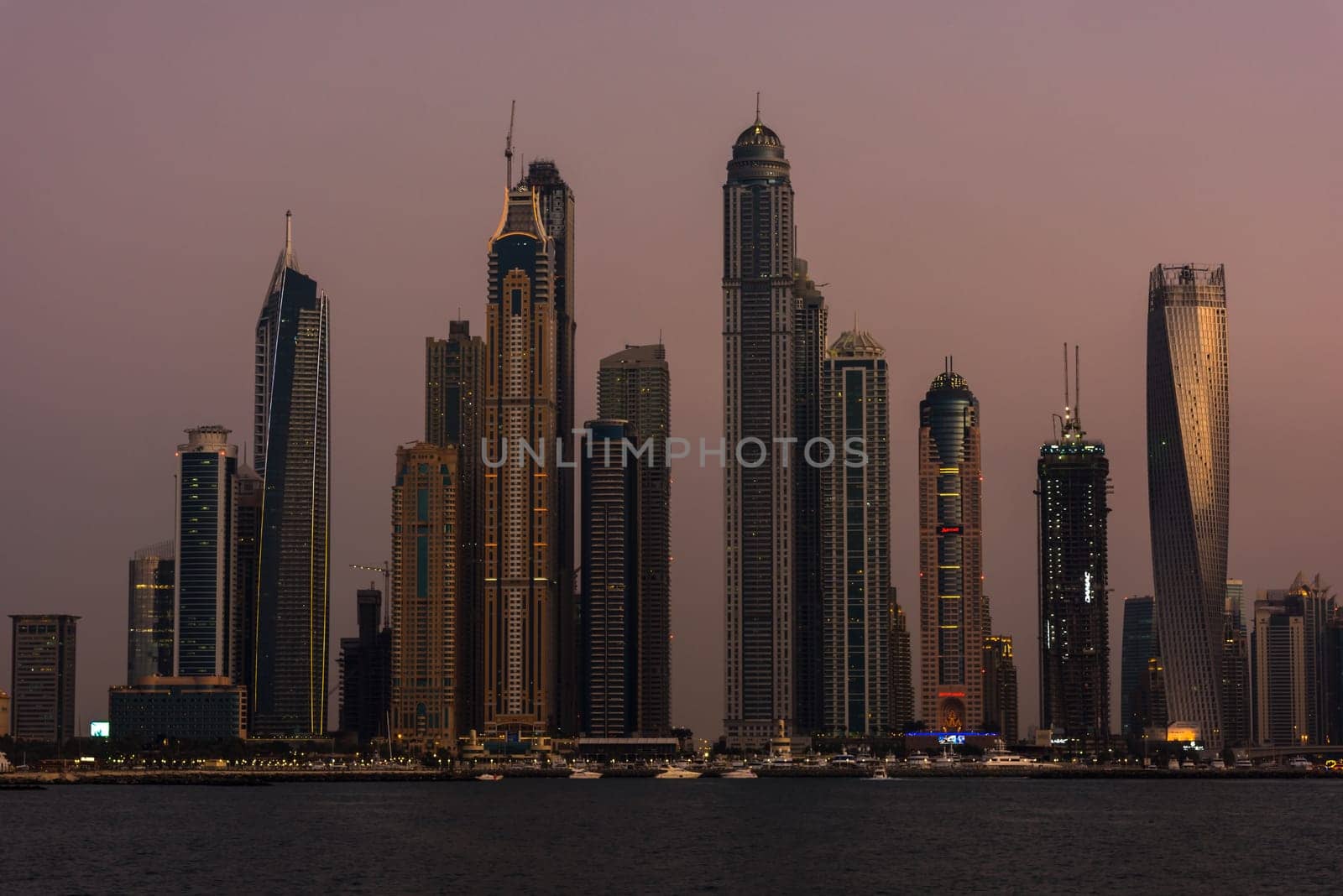 UAE, DUBAI - DECEMBER 28: Evening cityscape of Dubai city, United Arab Emirates on December 28, 2014