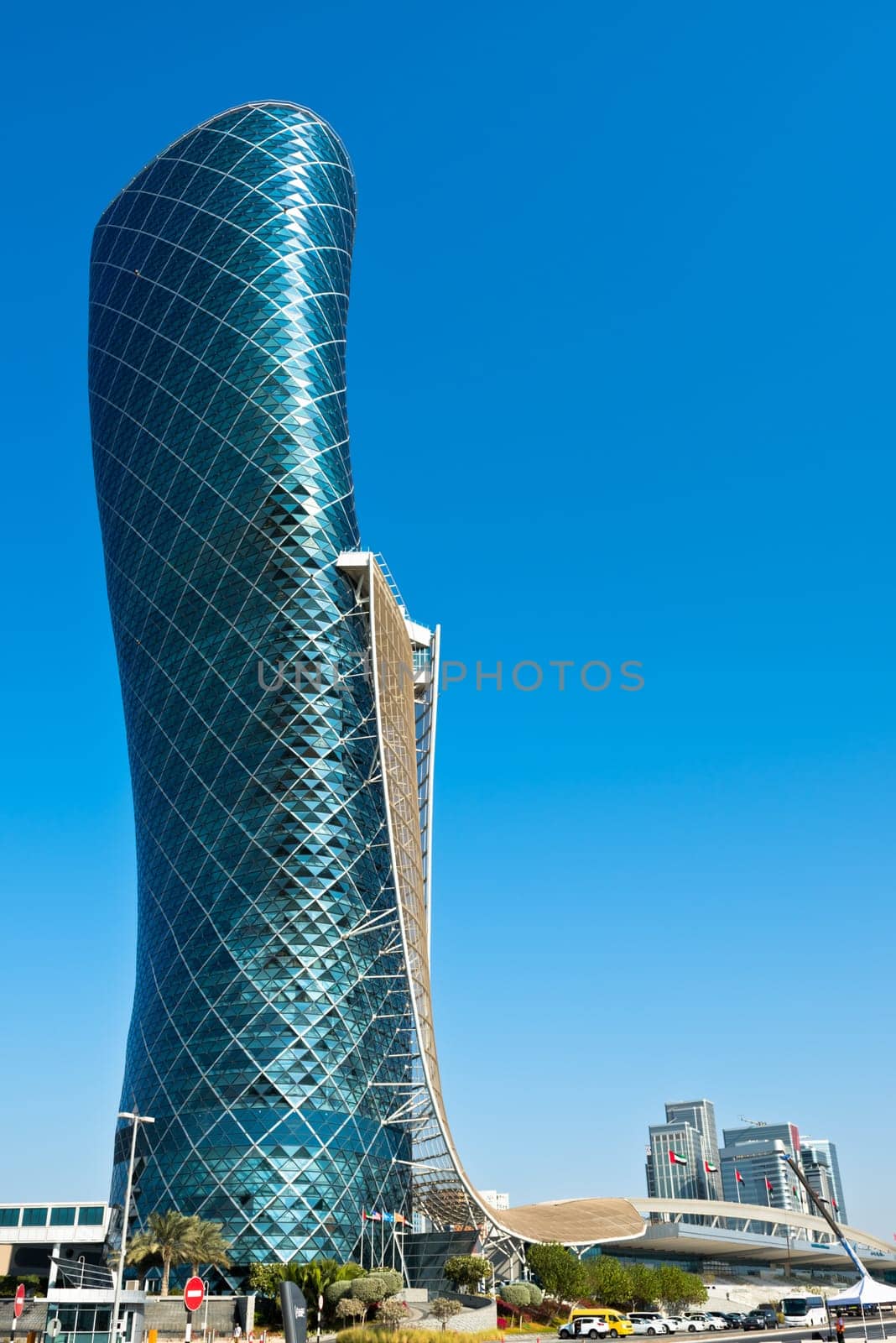 ABU DHABI, UAE - DECEMBER 22: View of The Capital Gate tower in Abu Dhabi on December 22, 2014. United Arab Emirates