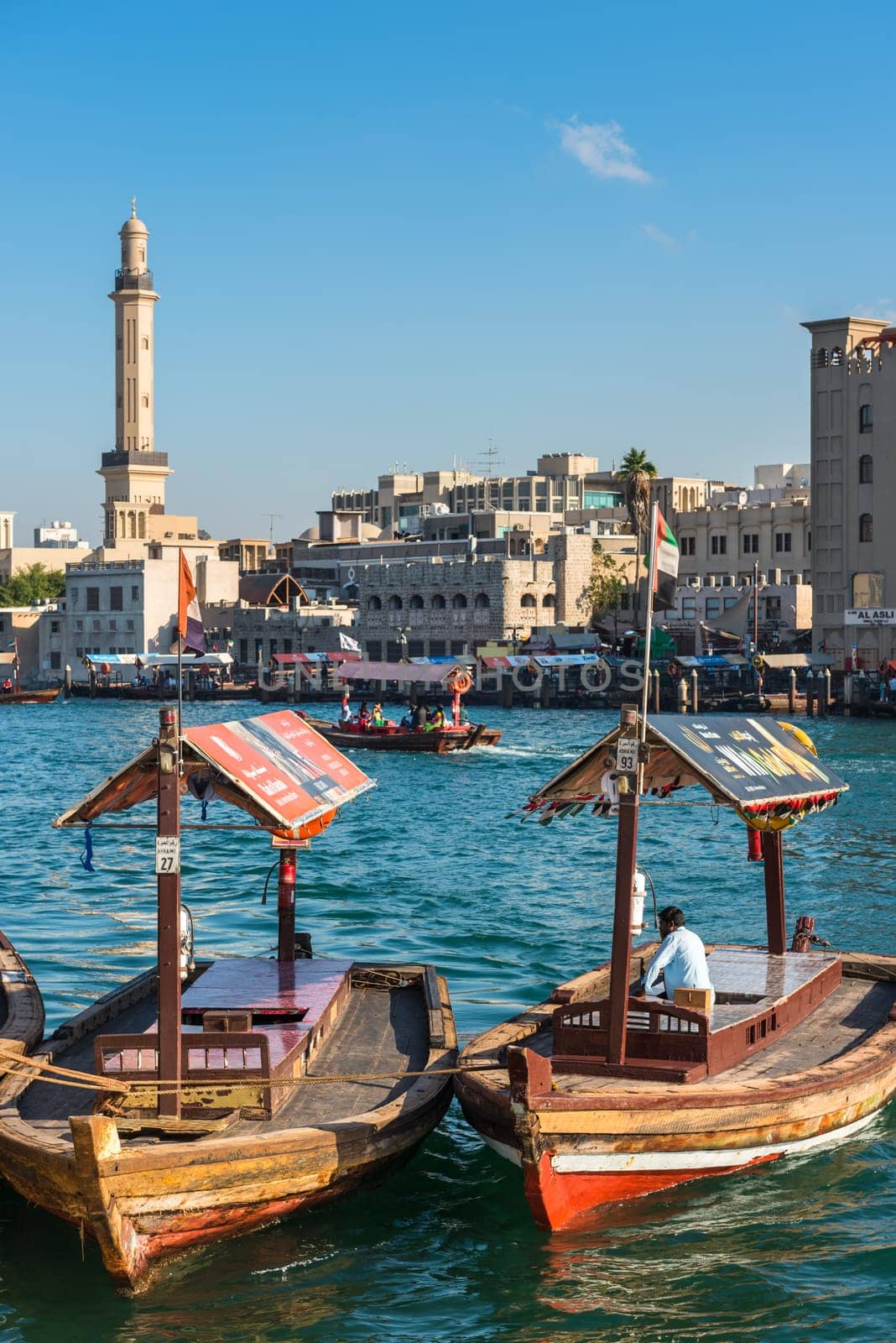UAE, DUBAI - DECEMBER 27: traditional arabic boats at Dubai creek on December 27, 2014