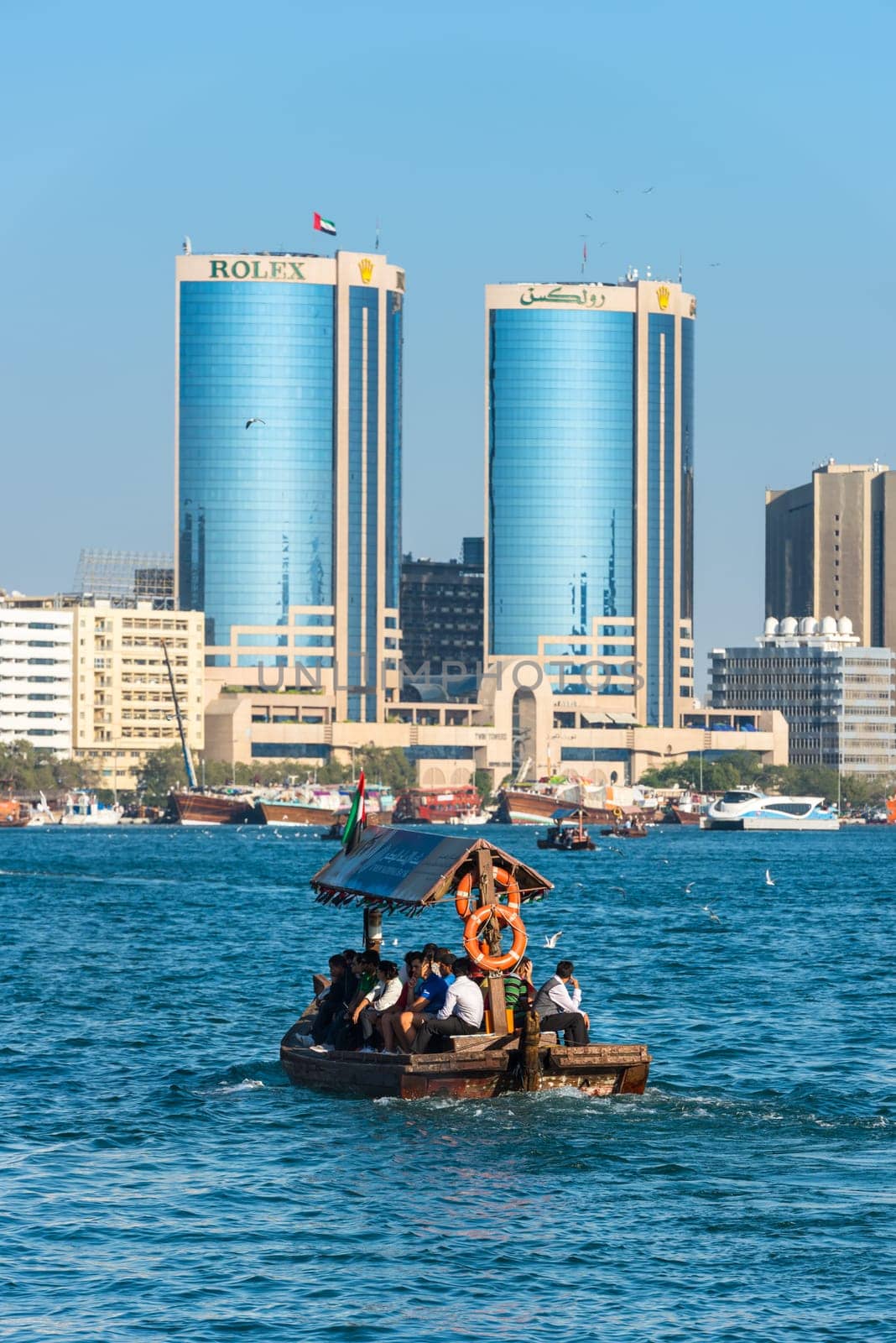 UAE, DUBAI - DECEMBER 27: traditional arabic boats at Dubai creek on December 27, 2014