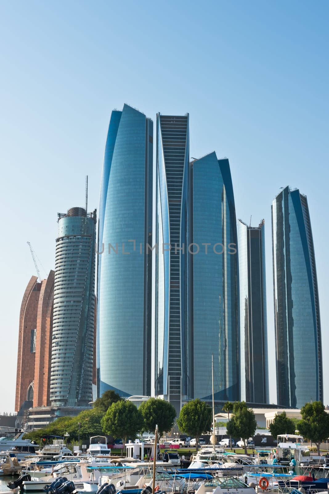 UAE, ABU DHABI - DECEMBER 22: View of Al Bateen Wharf and the Etihad towers in Abu Dhabi, United Arab Emirates on December 22, 2014