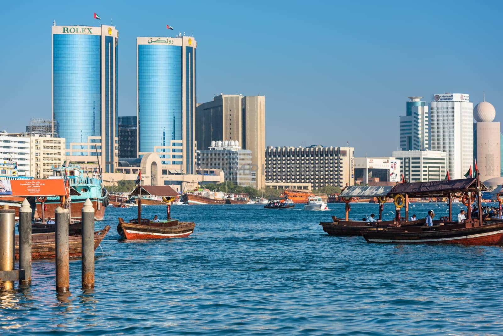 UAE, DUBAI - DECEMBER 27: traditional arabic boats at Dubai creek on December 27, 2014