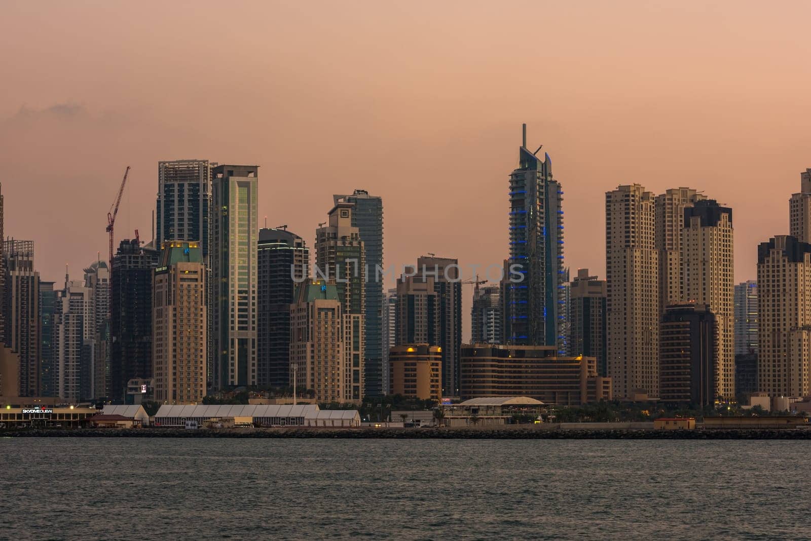 UAE, DUBAI - DECEMBER 28: Evening cityscape of Dubai city, United Arab Emirates on December 28, 2014