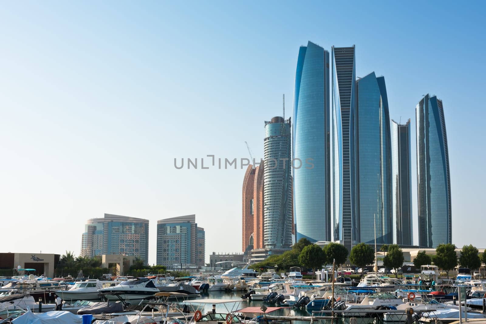 UAE, ABU DHABI - DECEMBER 22: View of Al Bateen Wharf and the Etihad towers in Abu Dhabi, United Arab Emirates on December 22, 2014
