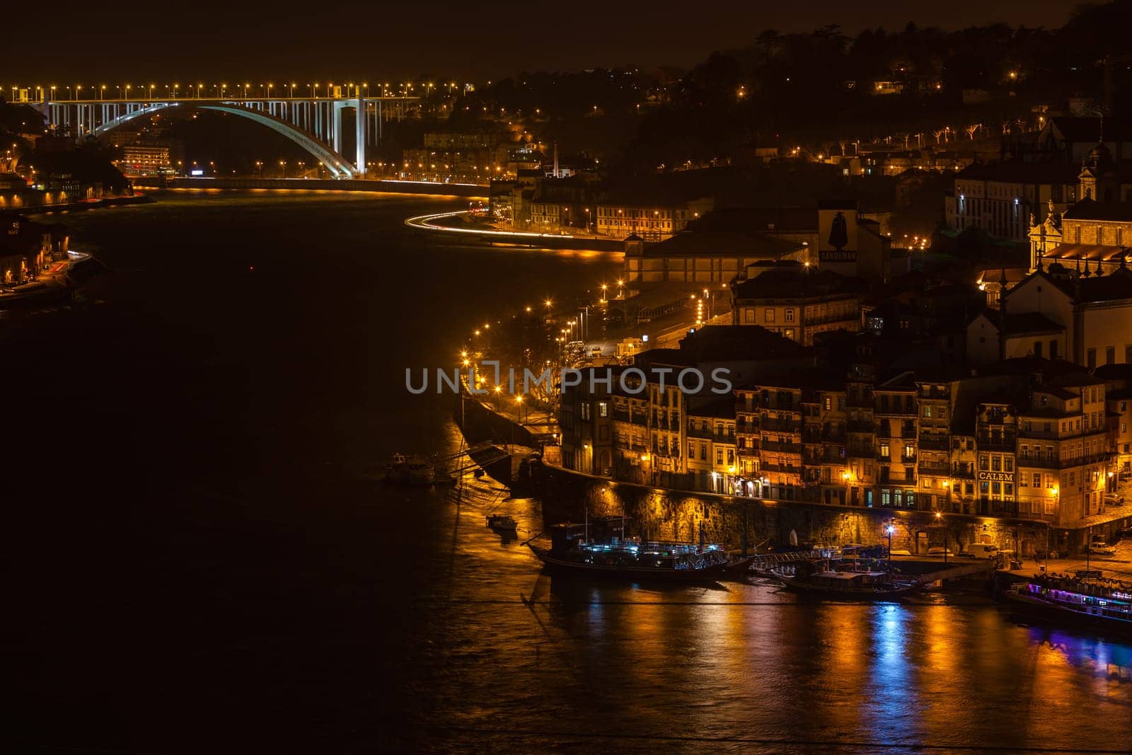 PORTUGAL, PORTO - JANUARY 20: Overview of Old Town of Porto, Portugal at night on January 20, 2013