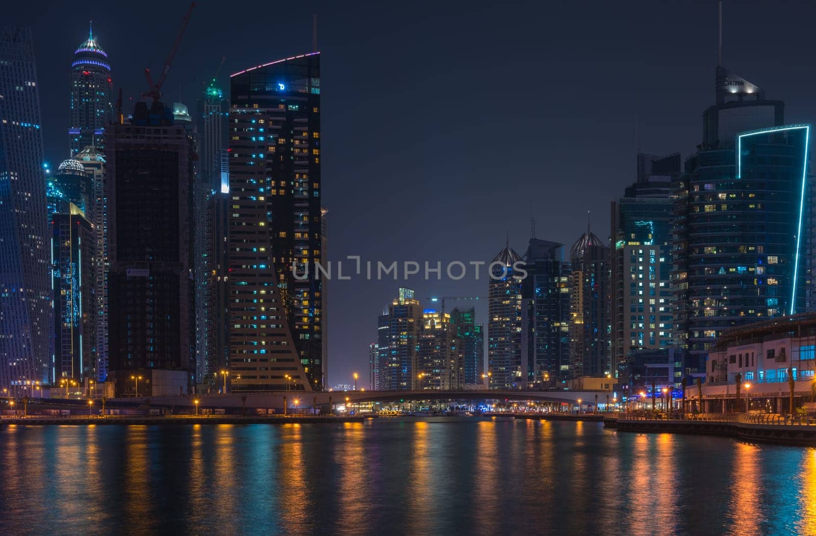 UAE, DUBAI - DECEMBER 31: night view of Dubai Marina, United Arab Emirates - the largest man-made marina in the world on December 31, 2014
