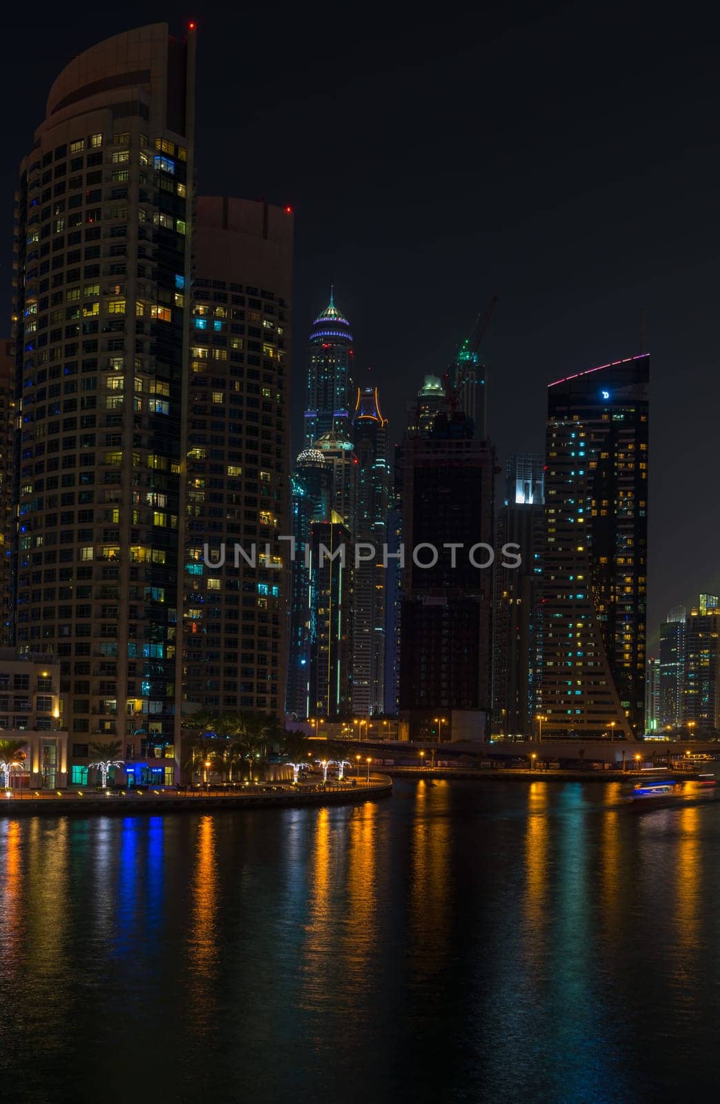 UAE, DUBAI - DECEMBER 31: night view of Dubai Marina, United Arab Emirates - the largest man-made marina in the world on December 31, 2014