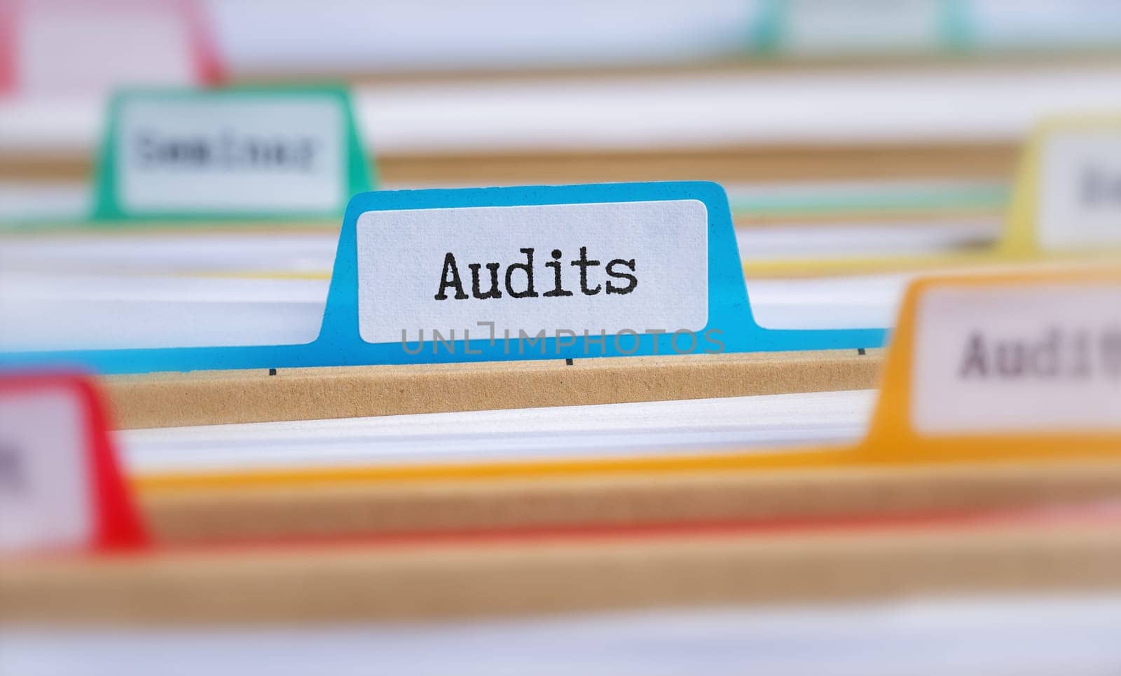 File folders with a tab labeled Audits