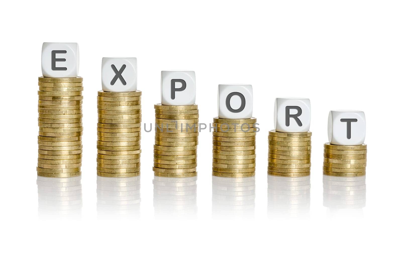 Descending coin stacks with letter dice - Export