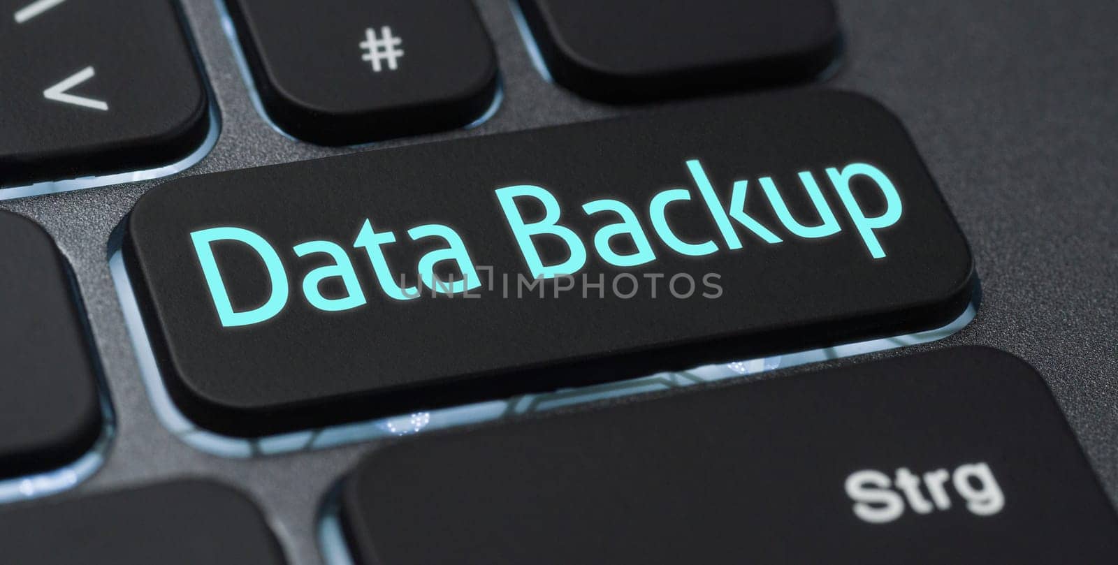 Illuminated keyboard with a labeled key - Data backup
