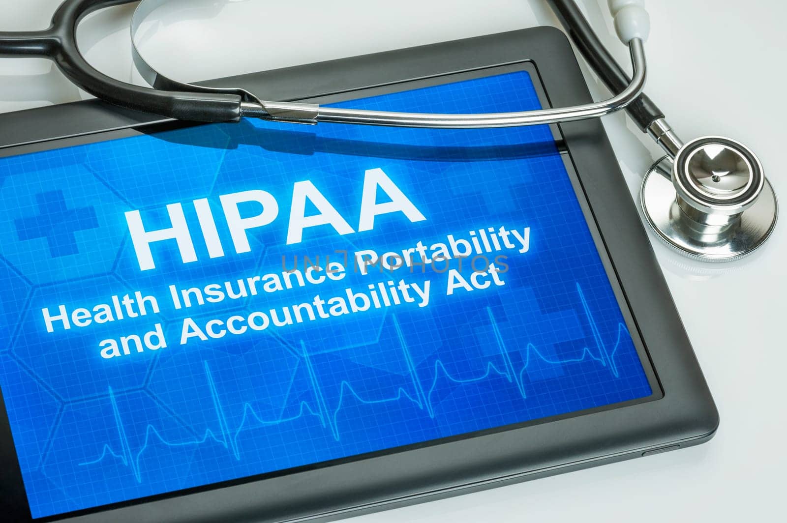 Tablet with the text HIPAA on the display