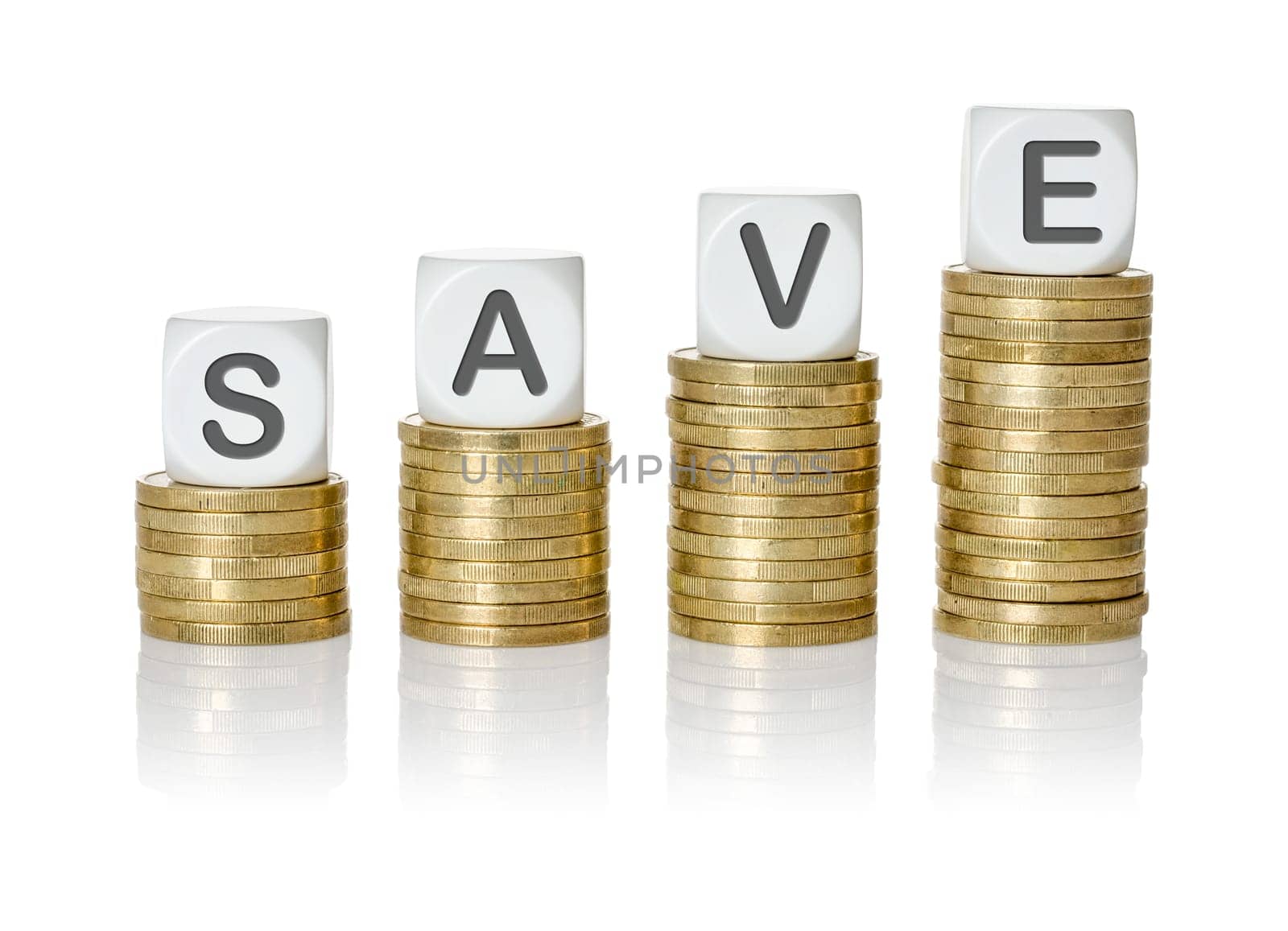 Coin stacks with letter dice - Save