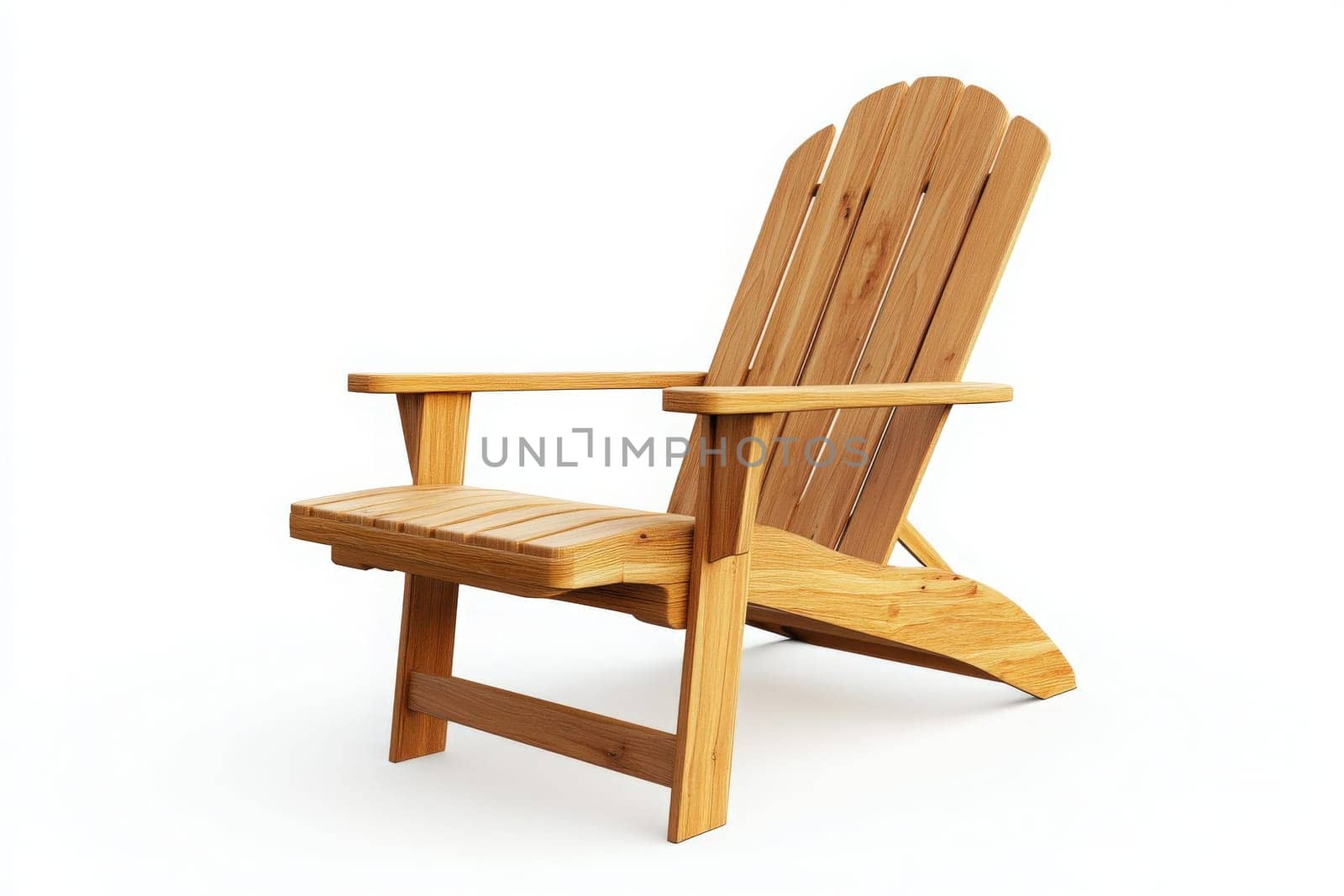 An inviting outdoor lounge chair stands alone, showcasing its classic design and wooden finish, perfect for enjoying sunny days or leisurely evenings in a serene environment.