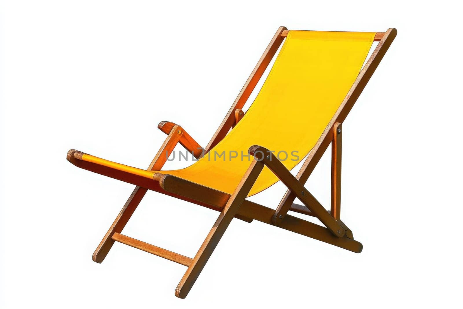 A bright yellow lounge chair with a wooden frame is displayed in a central position, inviting relaxation and comfort in outdoor settings. Perfect for sunny days and leisure activities.