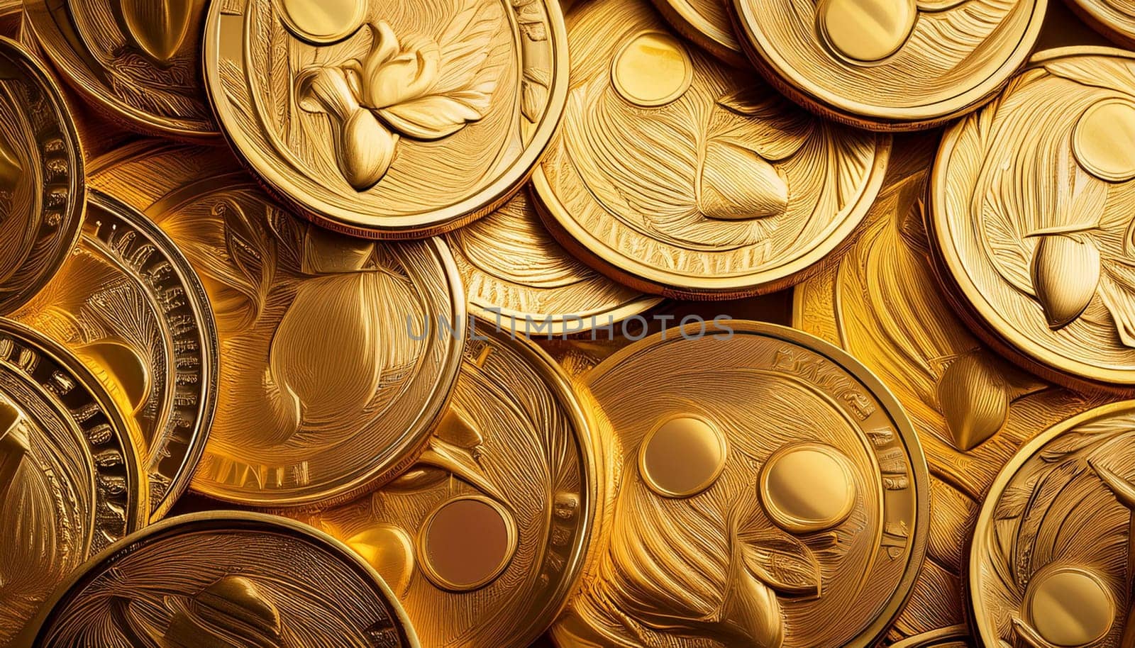golden coins background full frame, AI generated image