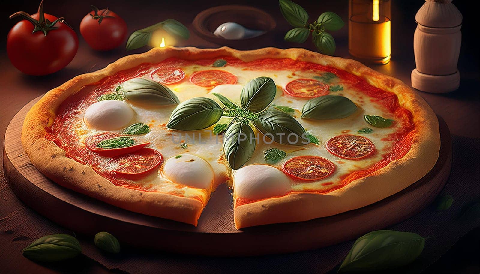 pizza margherita food illustration, AI generated image