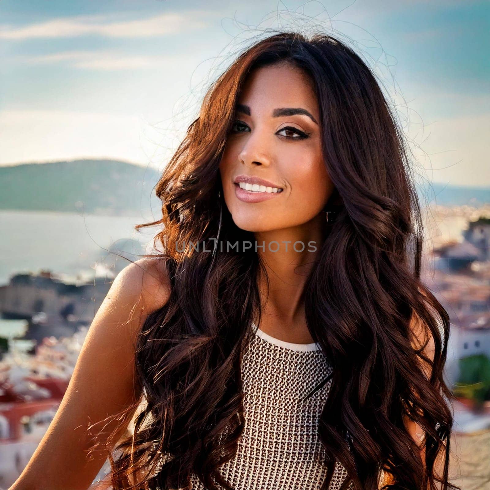 gorgeous young playful smiling woman portrait, AI generated image