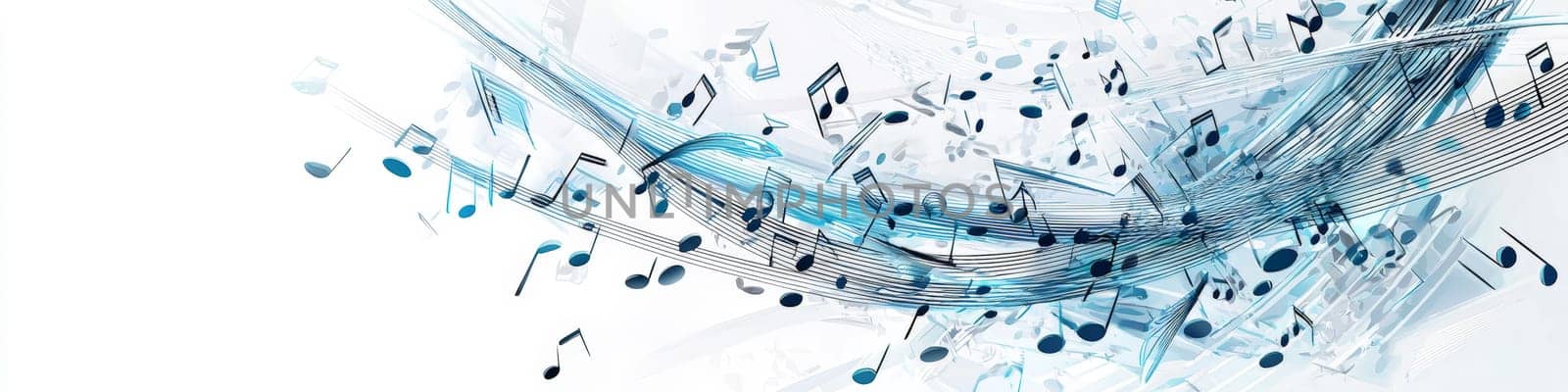 Musical notations appear to cascade off the staff in 3D space, creating a sense of rhythm and motion that brings the composition to life.