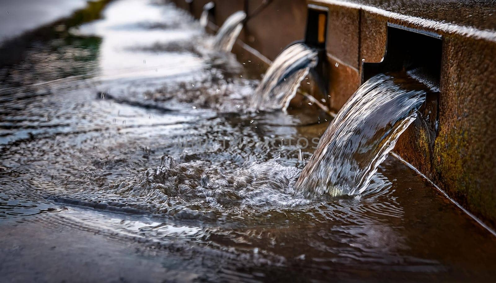 rain flowing down a drain manhole, AI generated image