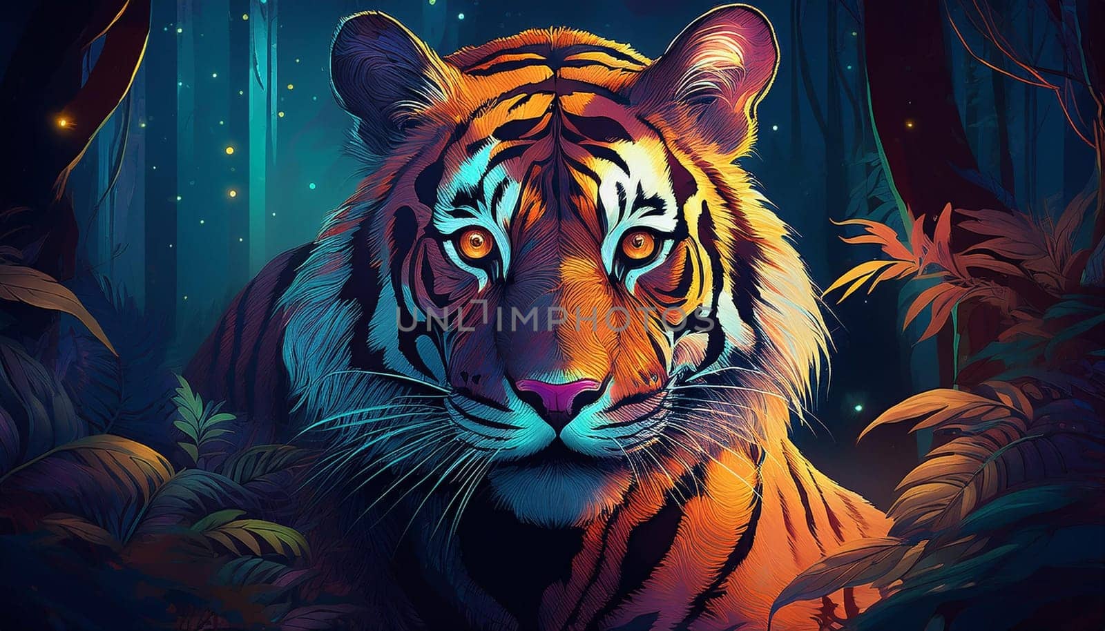 tiger in the forest at night, AI generated image