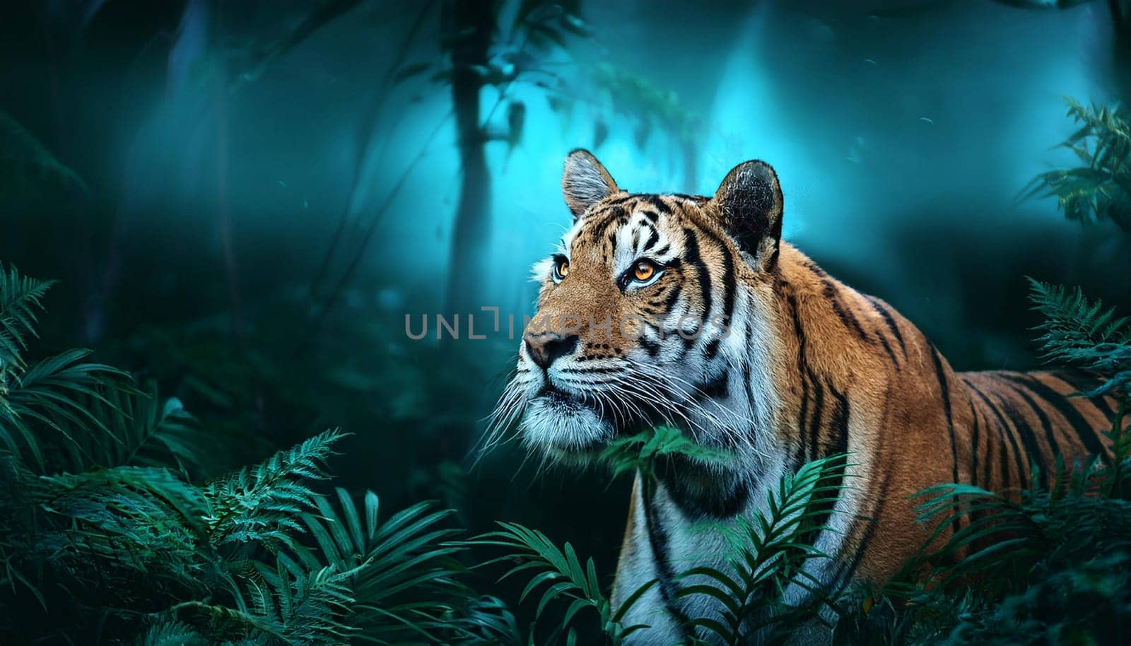 tiger in the forest at night, AI generated image