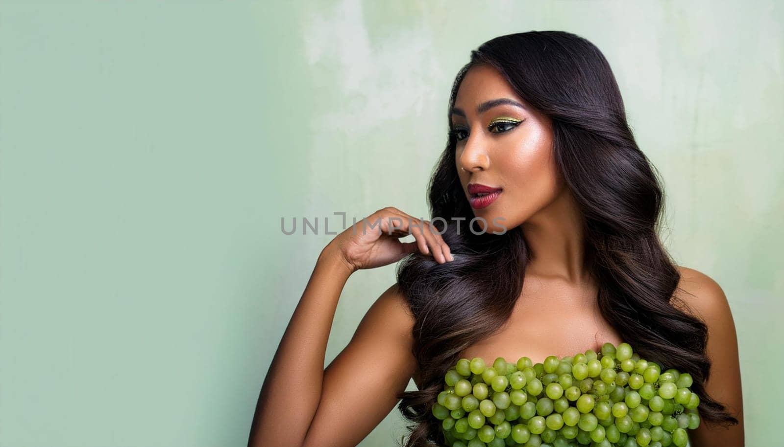 gorgeous young woman dressed with grapes, AI generated image