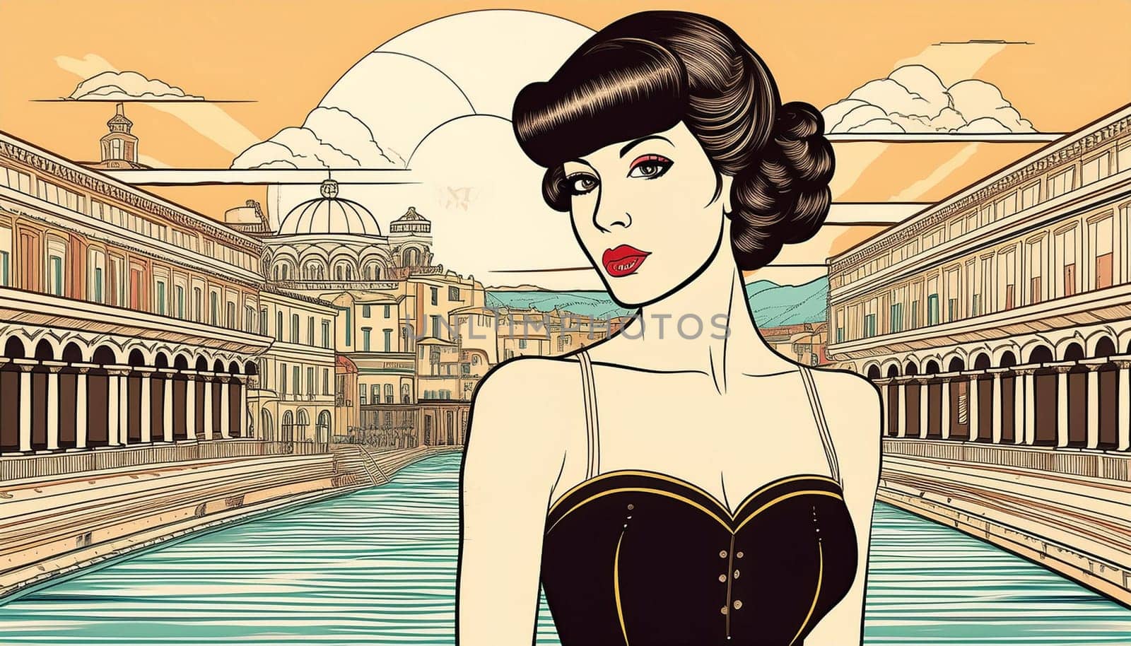 20s style pin up woman illustration, AI generated image