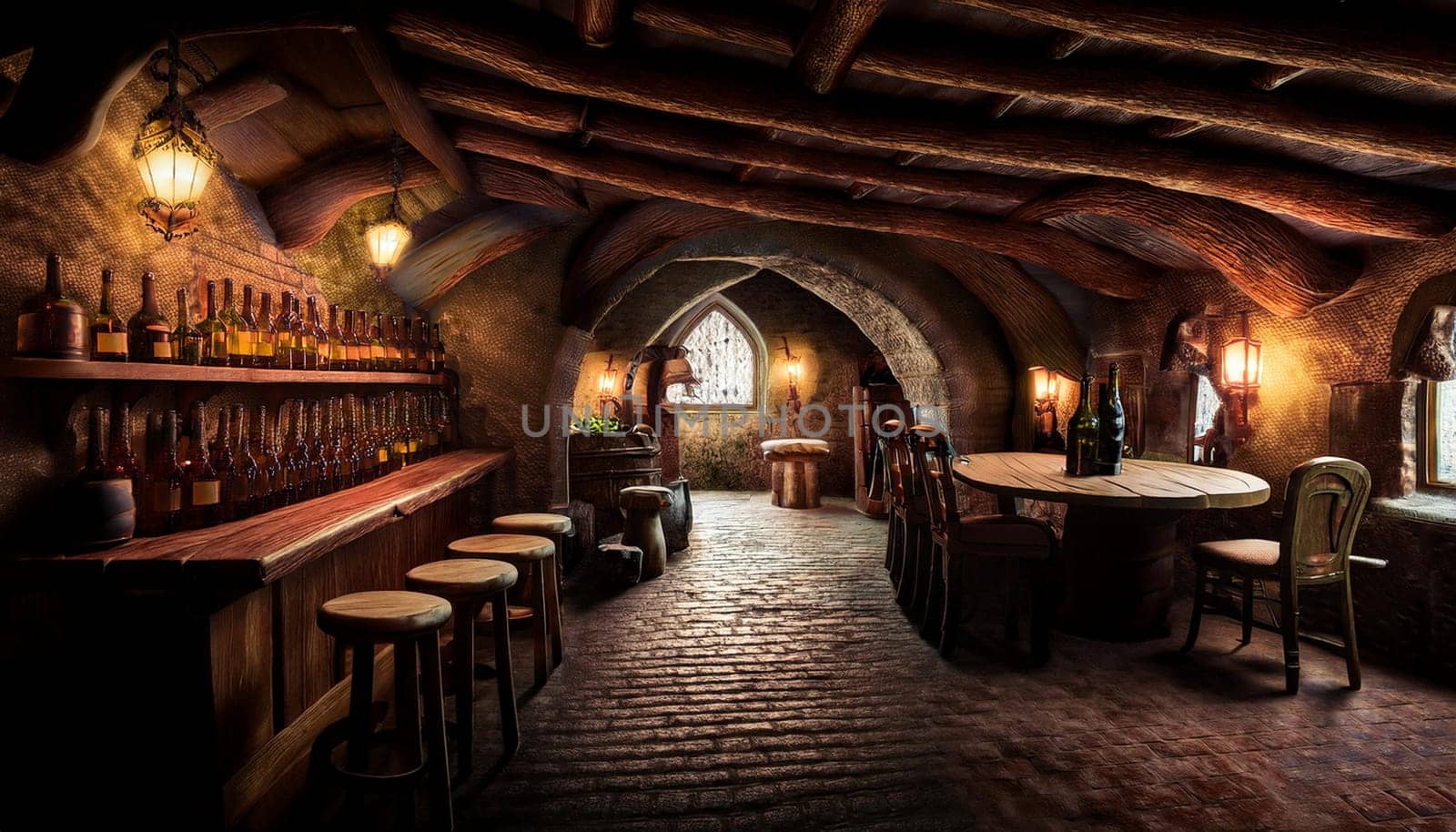 dark old medieval tavern pub, AI generated image