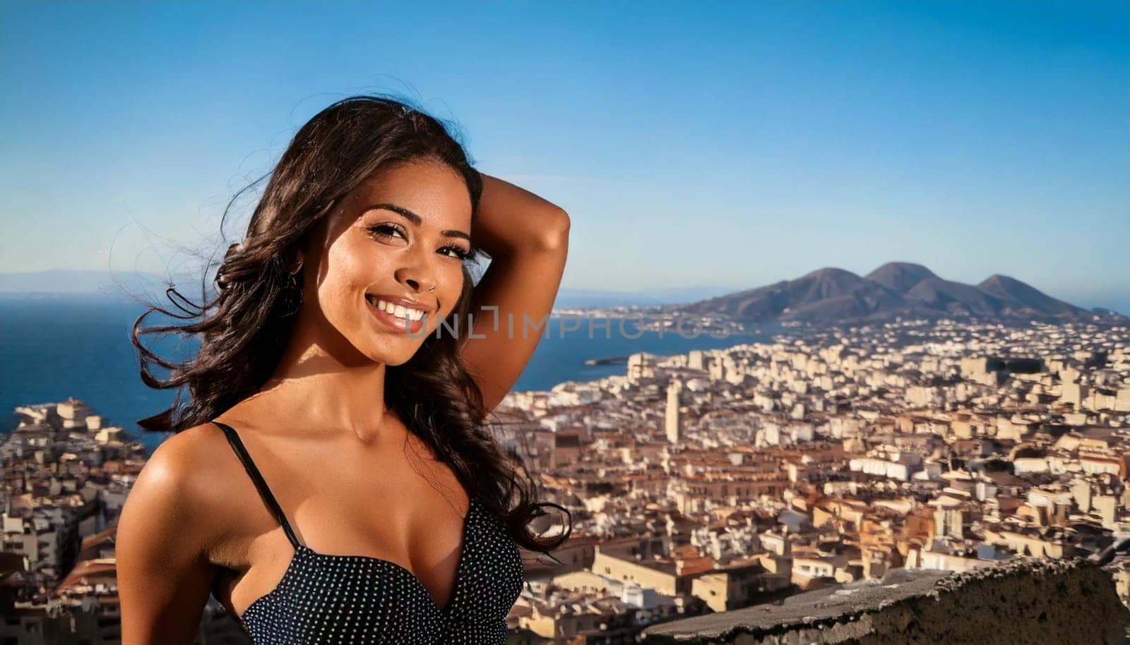 gorgeous young playful smiling woman portrait, AI generated image