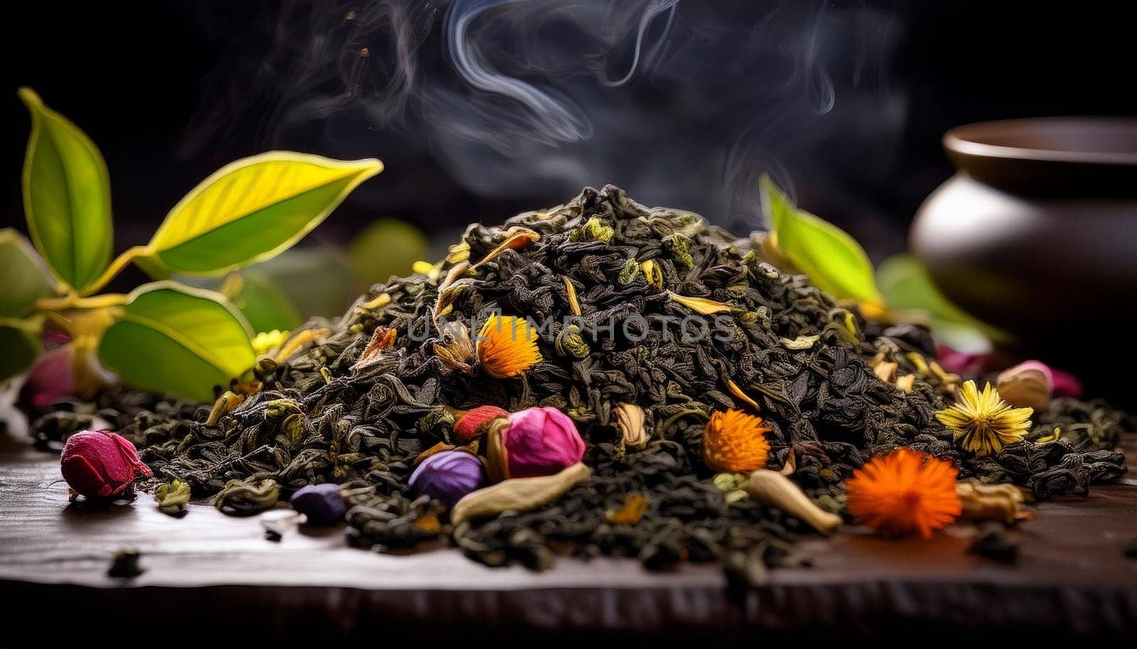 loose english breakfast tea leaves, AI generated image