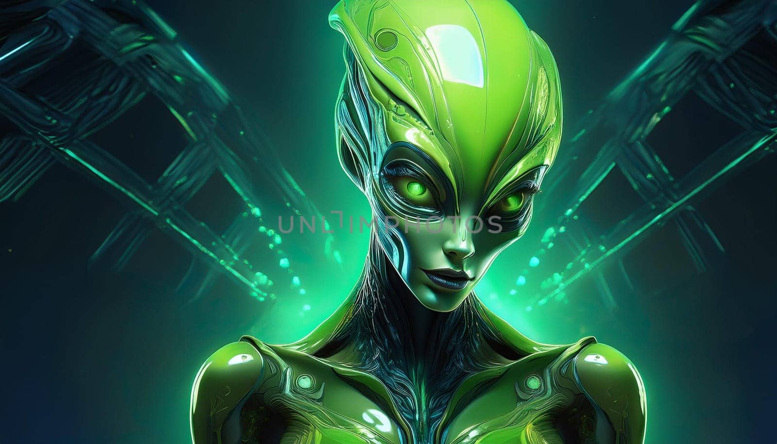 green alien woman, AI generated image