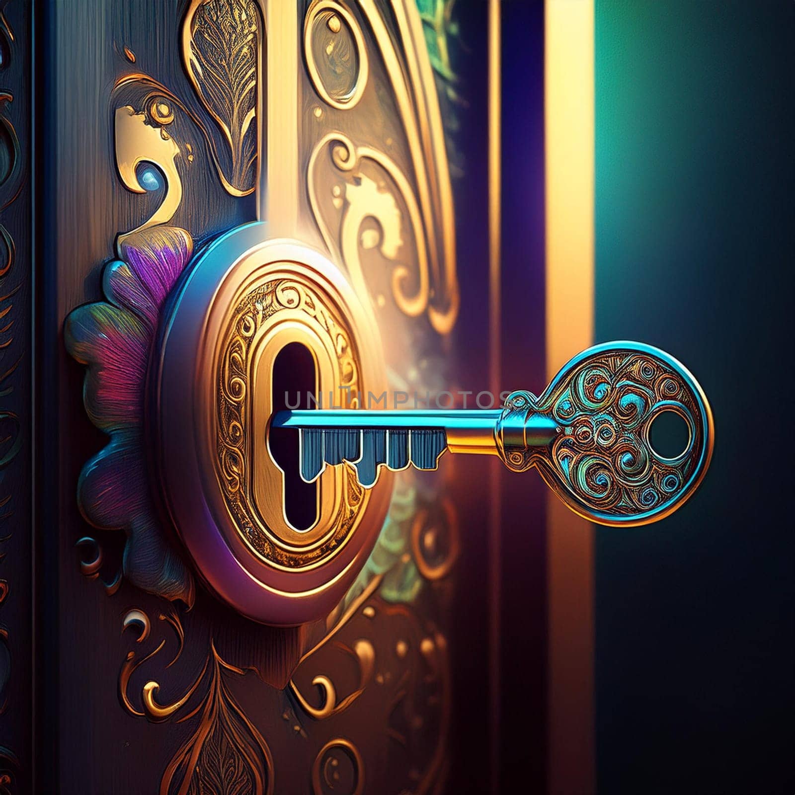 key entering a lock, AI generated image