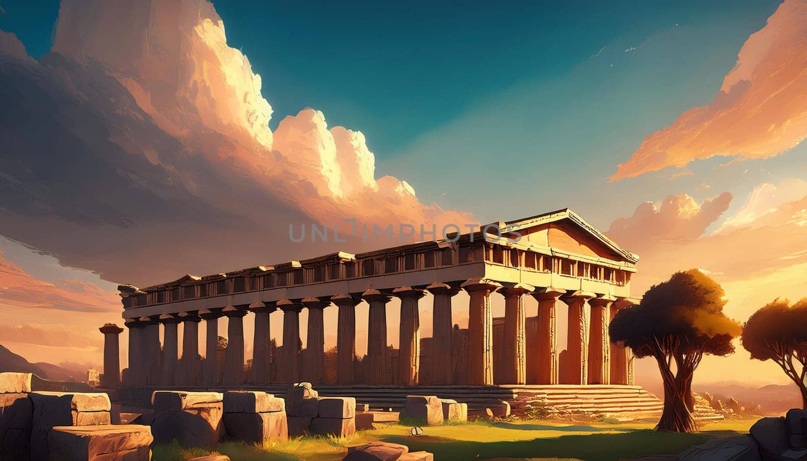 ruins of ancient greek city, AI generated image