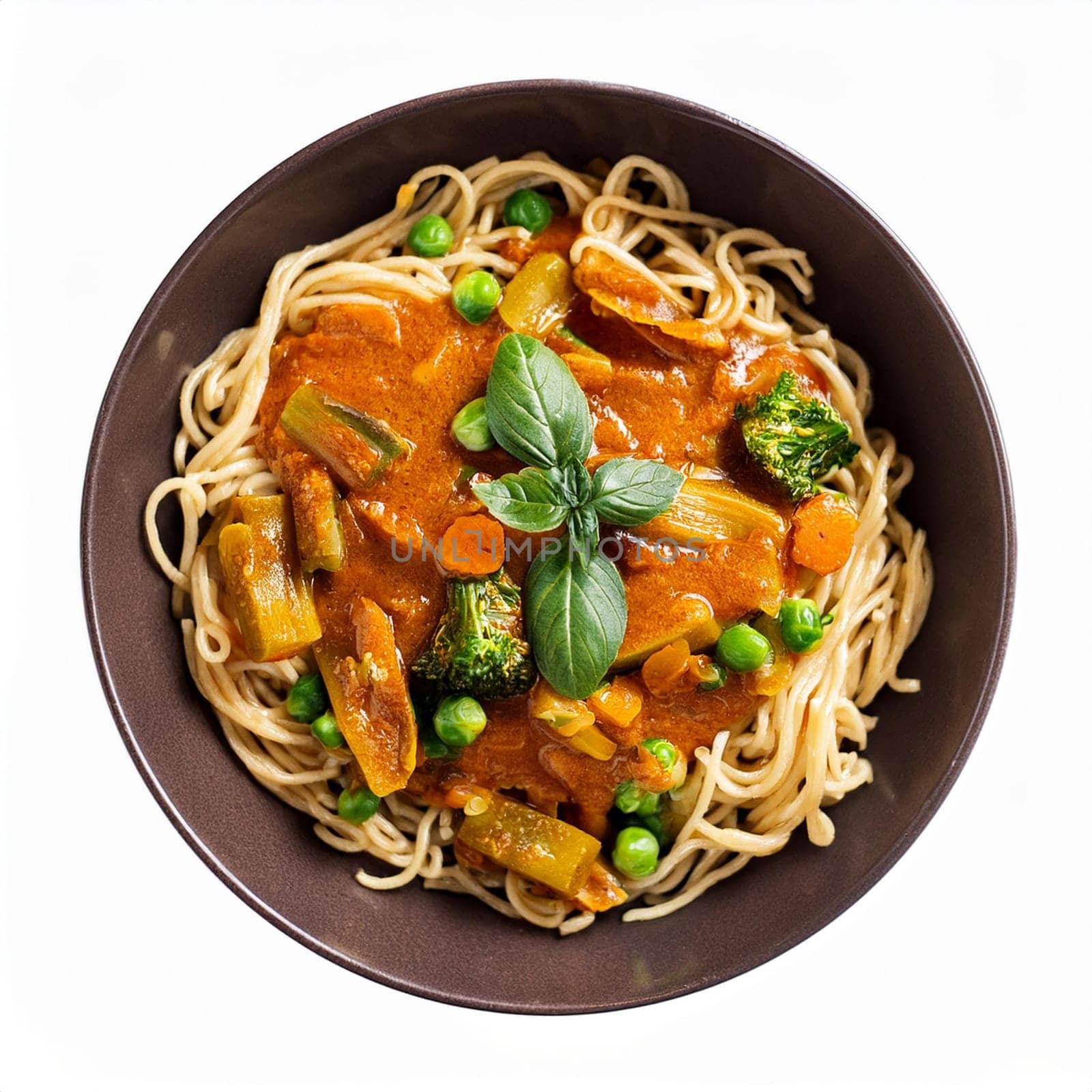 vegetarian curry noodles asian food, AI generated image
