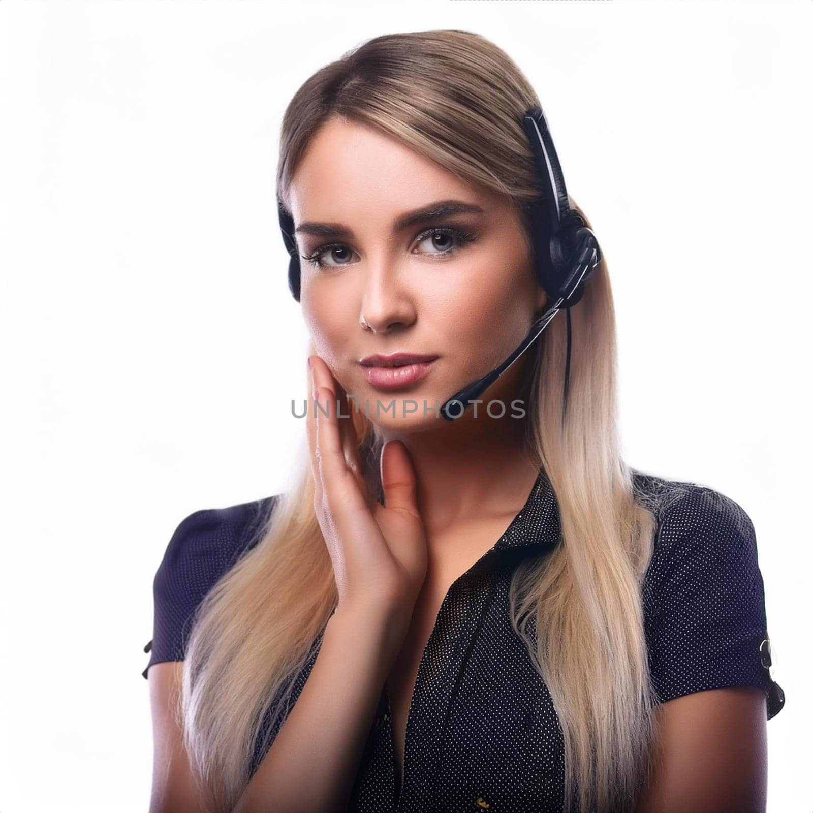 pretty young call center woman operator, AI generated image