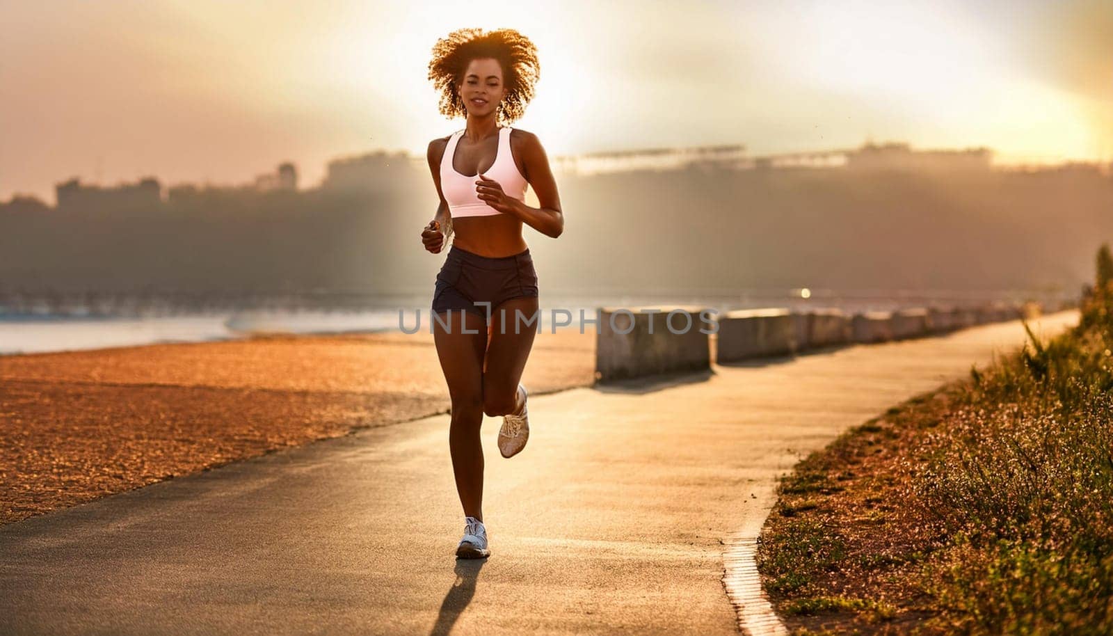 gorgeous young woman jogging, AI generated image