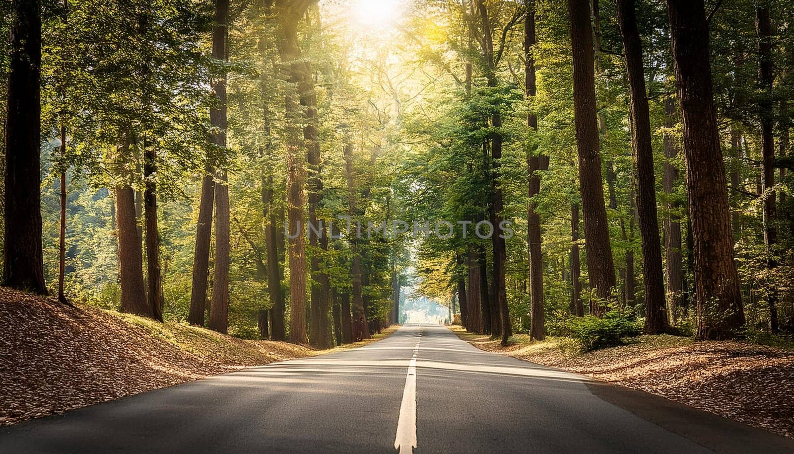 street in the woods, AI generated image