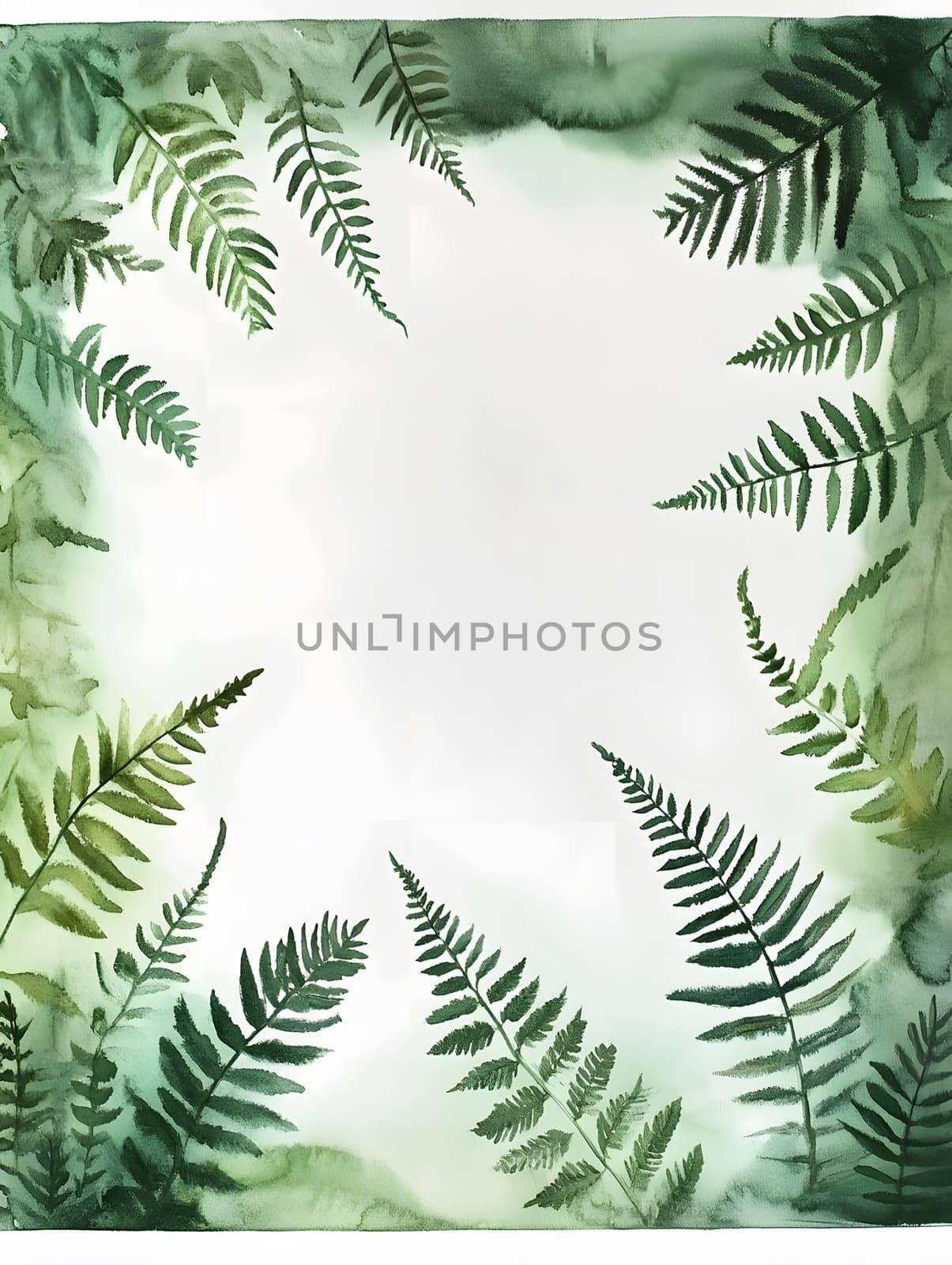 Green Watercolor Style Fern Leaves Greenery plant